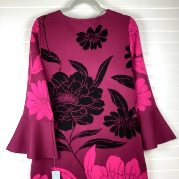 London Times NWT Women'sBell Sleeve Floral Print Sheath Sweater Dress Size XL